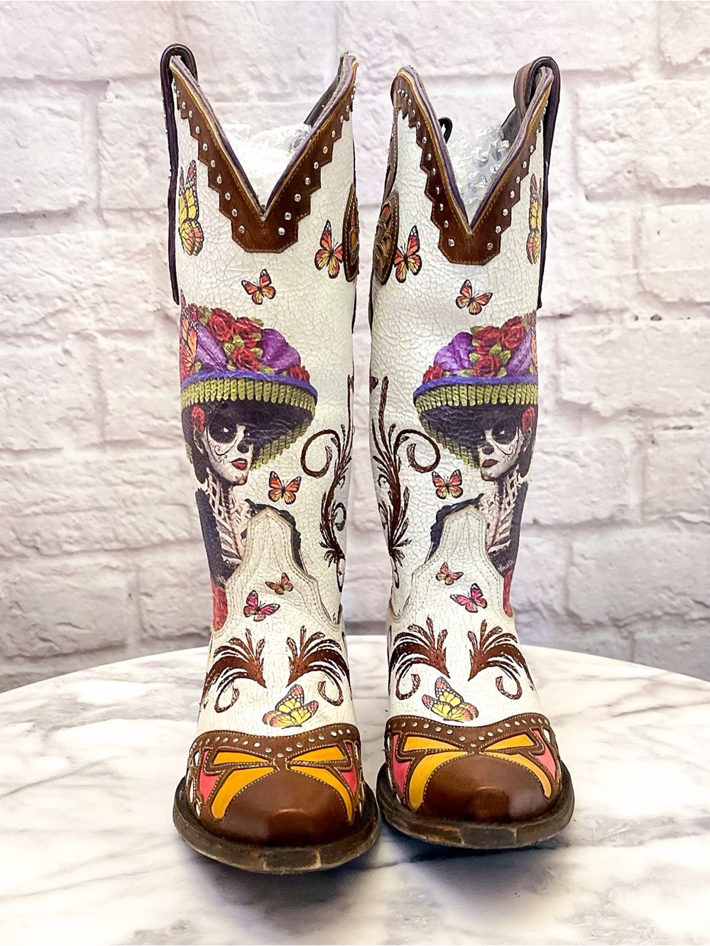 Old Gringo Catarina Cowboy Boots Dia De Los Muertos Taupe 5.5B EUC - Picture 4 of 9